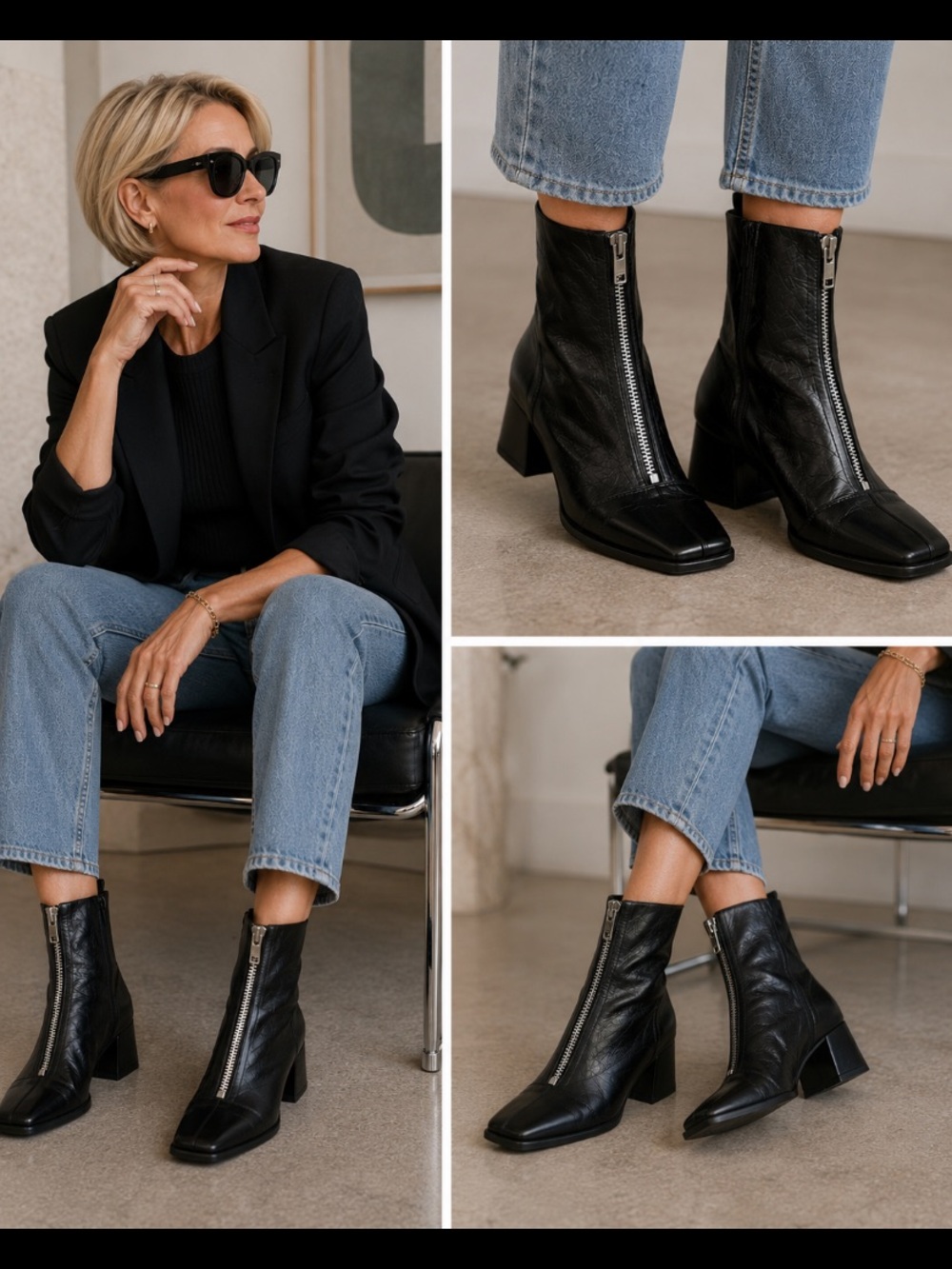 L’intervalle - Women’s Black Leather Zip-Front Ankle Boots